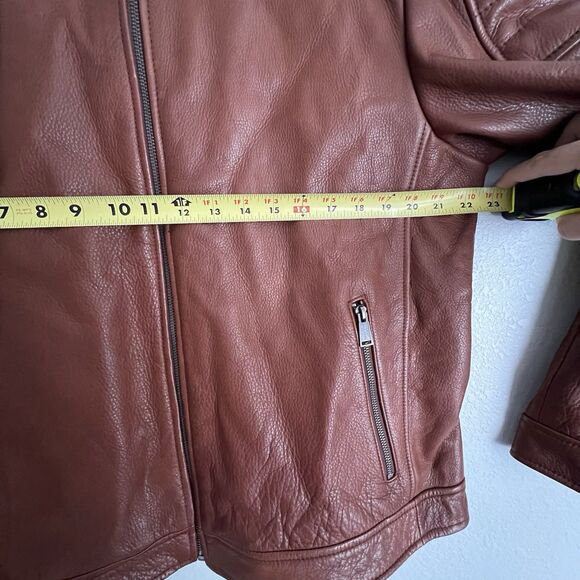 Cole Haan Leather Racer Moto Jacket Mens Large Brown - Picture 6 of 8